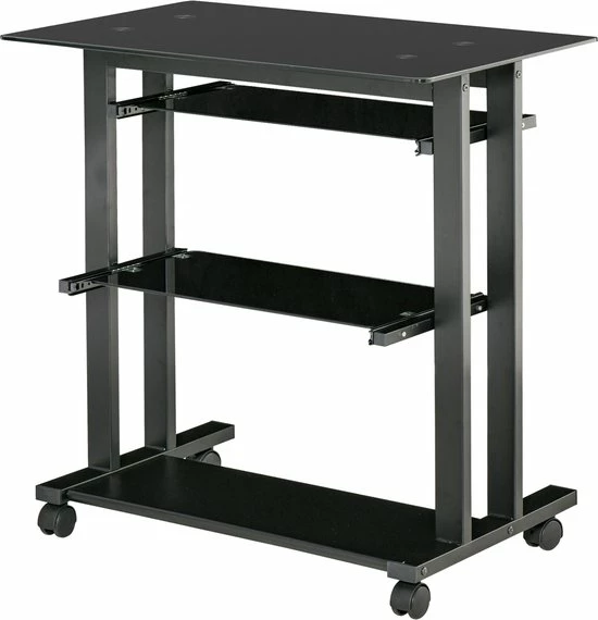 HOMCOM Op Wielen Bureau Computertafel Bureau Werktafel Met Glazen Aflegvlak Zwart 920-015 3 HOMCOM Op Wielen Bureau Computertafel Bureau Werktafel Met Glazen Aflegvlak Zwart 920-015 - Afbeelding 3