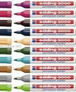 Edding 3000 Permanent Marker - 10 Kleuren Permanente Stiften - Ronde Punt, 1,5-3mm