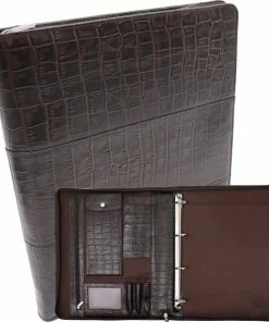 Safekeepers Leren Schrijfmap - A4 Conferentiemap - Werkmap Tablethoes & Laptopsleeve - Uitneembare Ringband A4 Kroko Bruin