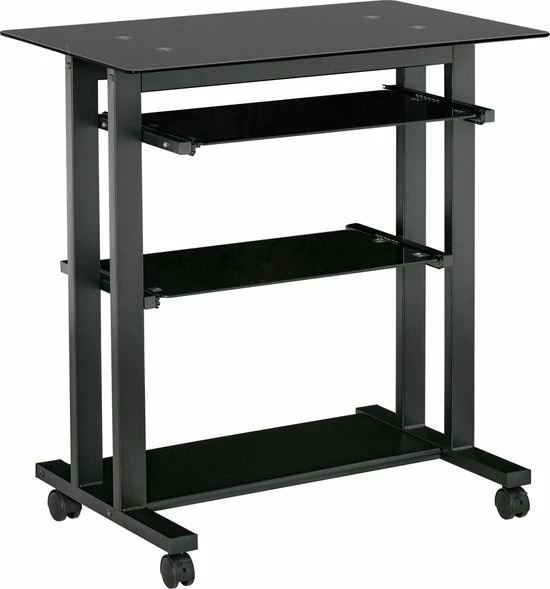 HOMCOM Op Wielen Bureau Computertafel Bureau Werktafel Met Glazen Aflegvlak Zwart 920-015 1 HOMCOM Op Wielen Bureau Computertafel Bureau Werktafel Met Glazen Aflegvlak Zwart 920-015
