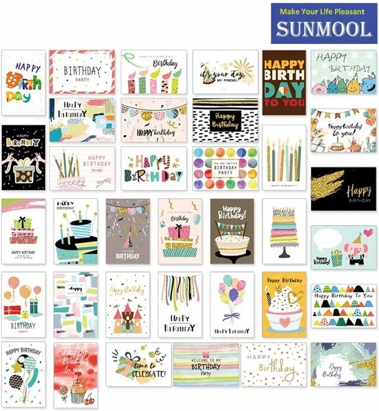 SUNMOOL Wenskaarten - Happy Birthday - Verjaardag - 10x15cm - Gevouwen Kaarten Met Enveloppen - 36 Stuks 5 SUNMOOL Wenskaarten - Happy Birthday - Verjaardag - 10x15cm - Gevouwen Kaarten Met Enveloppen - 36 Stuks - Afbeelding 5