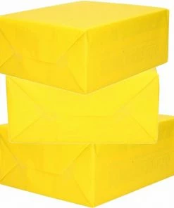 Bellatio Decorations 3x Rollen Kraft Inpakpapier Geel 200 X 70 Cm - Cadeaupapier / Kadopapier / Boeken Kaften