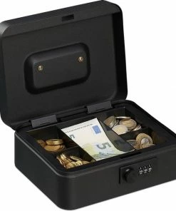 Relaxdays Geldkistje Met Cijferslot - Geldkluisje Slot - Kistje Voor Geld - Geldcassette - Zwart