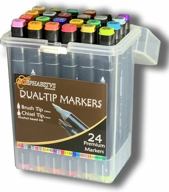 Hephaestus Essentials. ℋephaestus ℰssentials - 24 Premium Dual-tip Markers - Dubbele Markeer Stift 1 Hephaestus Essentials. ℋephaestus ℰssentials - 24 Premium Dual-tip Markers - Dubbele Markeer Stift