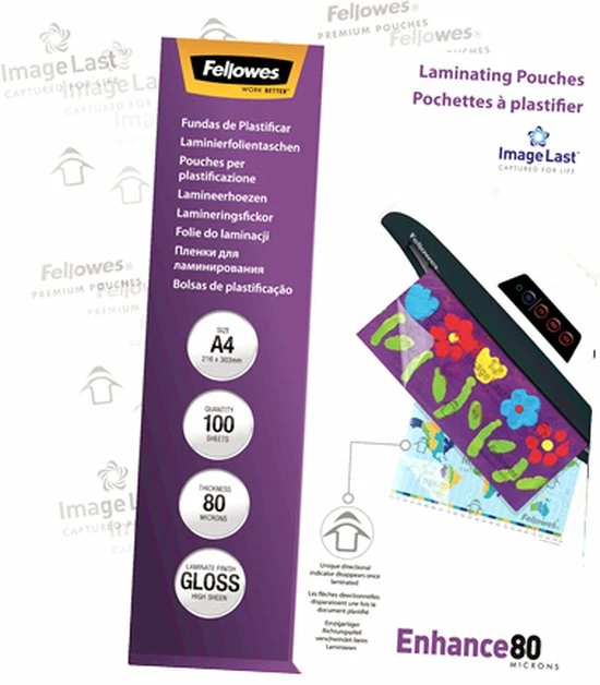 Fellowes Lamineerhoezen Imagelast A4 80 Micron, Pak Van 100 Stuks 4 Fellowes Lamineerhoezen Imagelast A4 80 Micron, Pak Van 100 Stuks - Afbeelding 4