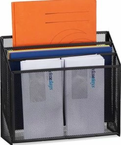 Relaxdays Brievenbak Metaal - Postvak 3 Vakken - Tijdschriftenhouder - Gaas - Briefhouder - Zwart