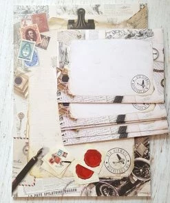 Briefpapier Vintage - 12 Vellen A4 Formaat - 6 Enveloppen Met Sluitstickers - Meer Leuks - Postpapier Retro