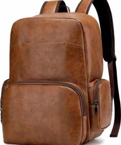 Lovnix Leren Look Heren Rugzak - Lederen Look Business Backpack - Geschikt Voor 15.6 Inch Laptops