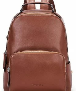 Merkloos Bostanten | Lederen Rugzak | Casual Reistas | Handtas | College Tas | Luxe Uitvoering | Met Trolley Sleeve | Multi- Compartiment | Met Ruimte Voor Tablet En Laptop | Damestas | Leer | Cognac