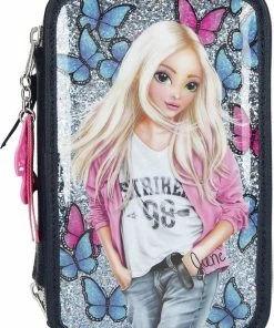 Topmodel Etui Butterfly 3-vaks Meisjes 13 X 20 Cm Donkerblauw