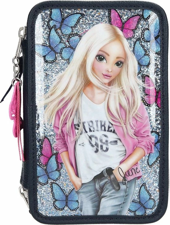 Topmodel Etui Butterfly 3-vaks Meisjes 13 X 20 Cm Donkerblauw 1 Topmodel Etui Butterfly 3-vaks Meisjes 13 X 20 Cm Donkerblauw