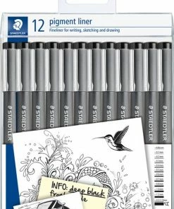 STAEDTLER Pigment Liner 308 - Etui Met 12 Lijnbreedten - Zwart