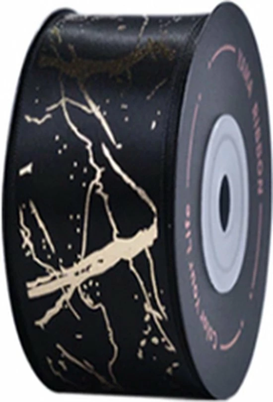 Merkloos Kerst Lint 22mm (2,2cm) | Luxe Satijnlint | Stijlvol Kerstlint Goudfolie | Marmer Look | Marmer Print | Zwart Goud Glitter | Cadeaulint | Decoratielint | Rol: 10 Meter 6 Merkloos Kerst Lint 22mm (2,2cm) | Luxe Satijnlint | Stijlvol Kerstlint Goudfolie | Marmer Look | Marmer Print | Zwart Goud Glitter | Cadeaulint | Decoratielint | Rol: 10 Meter - Afbeelding 6