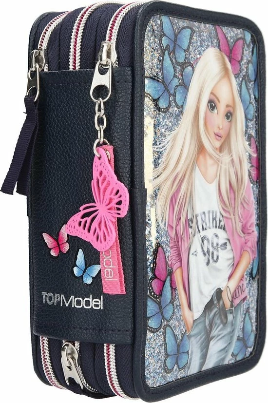 Topmodel Etui Butterfly 3-vaks Meisjes 13 X 20 Cm Donkerblauw 4 Topmodel Etui Butterfly 3-vaks Meisjes 13 X 20 Cm Donkerblauw - Afbeelding 4